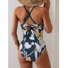 imageB2prity Womens One Piece Swimsuits Tummy Control Front Cross Bathing Suits Tie Back Slimming V Neck SwimwearPeacock Green  White Floral