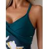 imageB2prity Womens One Piece Swimsuits Tummy Control Front Cross Bathing Suits Tie Back Slimming V Neck SwimwearPeacock Green  White Floral