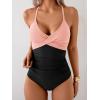 imageB2prity Womens One Piece Swimsuits Tummy Control Front Cross Bathing Suits Tie Back Slimming V Neck SwimwearPink Black Color Block