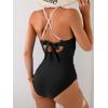 imageB2prity Womens One Piece Swimsuits Tummy Control Front Cross Bathing Suits Tie Back Slimming V Neck SwimwearPink Black Color Block