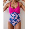 imageB2prity Womens One Piece Swimsuits Tummy Control Front Cross Bathing Suits Tie Back Slimming V Neck SwimwearPurple  Blue Pink Floral