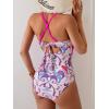 imageB2prity Womens One Piece Swimsuits Tummy Control Front Cross Bathing Suits Tie Back Slimming V Neck SwimwearPurple  Purple Floral