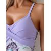 imageB2prity Womens One Piece Swimsuits Tummy Control Front Cross Bathing Suits Tie Back Slimming V Neck SwimwearPurple  Purple Green Floral