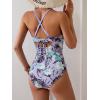 imageB2prity Womens One Piece Swimsuits Tummy Control Front Cross Bathing Suits Tie Back Slimming V Neck SwimwearPurple  Purple Green Floral