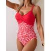 imageB2prity Womens One Piece Swimsuits Tummy Control Front Cross Bathing Suits Tie Back Slimming V Neck SwimwearRed  Red Leopard Print