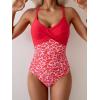 imageB2prity Womens One Piece Swimsuits Tummy Control Front Cross Bathing Suits Tie Back Slimming V Neck SwimwearRed  Red Leopard Print