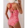 imageB2prity Womens One Piece Swimsuits Tummy Control Front Cross Bathing Suits Tie Back Slimming V Neck SwimwearRed  Red Leopard Print