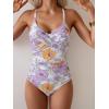 imageB2prity Womens One Piece Swimsuits Tummy Control Front Cross Bathing Suits Tie Back Slimming V Neck SwimwearWhite Purple Yellow Floral