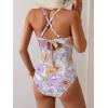 imageB2prity Womens One Piece Swimsuits Tummy Control Front Cross Bathing Suits Tie Back Slimming V Neck SwimwearWhite Purple Yellow Floral
