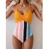imageB2prity Womens One Piece Swimsuits Tummy Control Front Cross Bathing Suits Tie Back Slimming V Neck SwimwearYellow  Colorful Stripe