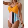 imageB2prity Womens One Piece Swimsuits Tummy Control Front Cross Bathing Suits Tie Back Slimming V Neck SwimwearYellow  Colorful Stripe