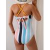 imageB2prity Womens One Piece Swimsuits Tummy Control Front Cross Bathing Suits Tie Back Slimming V Neck SwimwearYellow  Colorful Stripe