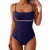imageB2prity Womens One Piece Swimsuit Tummy Control Ruched Bathing Suit Color Block Swimwear with Adjustable Spaghetti StrapNavy Blue  Light Pink