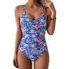 imageB2prity Womens One Piece Swimsuits Tummy Control Front Cross Bathing Suits Tie Back Slimming V Neck SwimwearBlue White Purple Floral