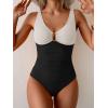 imageB2prity One Piece Swimsuit for Women Tummy Control Ruched Bathing Suit V Neck Push Up Swim SuitWhite  Black