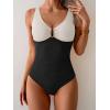 imageB2prity One Piece Swimsuit for Women Tummy Control Ruched Bathing Suit V Neck Push Up Swim SuitWhite  Black