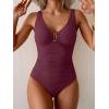 imageB2prity One Piece Swimsuit for Women Tummy Control Ruched Bathing Suit V Neck Push Up Swim SuitWine Red
