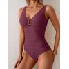 imageB2prity One Piece Swimsuit for Women Tummy Control Ruched Bathing Suit V Neck Push Up Swim SuitWine Red