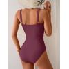 imageB2prity One Piece Swimsuit for Women Tummy Control Ruched Bathing Suit V Neck Push Up Swim SuitWine Red