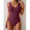 imageB2prity One Piece Swimsuit for Women Tummy Control Ruched Bathing Suit V Neck Push Up Swim SuitWine Red