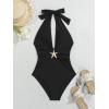 imageB2prity Womens Sexy Two Piece Swimsuit Tummy Control Halter Plunge One Piece Bathing Suit with Cover Up SkirtBlack