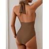 imageB2prity Womens Sexy Two Piece Swimsuit Tummy Control Halter Plunge One Piece Bathing Suit with Cover Up SkirtBrown