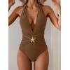 imageB2prity Womens Sexy Two Piece Swimsuit Tummy Control Halter Plunge One Piece Bathing Suit with Cover Up SkirtBrown