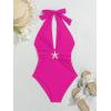 imageB2prity Womens Sexy Two Piece Swimsuit Tummy Control Halter Plunge One Piece Bathing Suit with Cover Up SkirtHot Pink