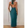 imageB2prity Womens Sexy Two Piece Swimsuit Tummy Control Halter Plunge One Piece Bathing Suit with Cover Up SkirtPeacock Green
