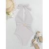 imageB2prity Womens Sexy Two Piece Swimsuit Tummy Control Halter Plunge One Piece Bathing Suit with Cover Up SkirtWhite