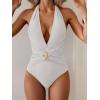 imageB2prity Womens Sexy Two Piece Swimsuit Tummy Control Halter Plunge One Piece Bathing Suit with Cover Up SkirtWhite