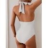 imageB2prity Womens Sexy Two Piece Swimsuit Tummy Control Halter Plunge One Piece Bathing Suit with Cover Up SkirtWhite