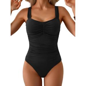 imageB2prity One Piece Swimsuit for Women Tummy Control Bathing Suit Ruched Slimming SwimwearBlack