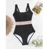 imageB2prity Womens Ribbed Tummy Control One Piece Swimsuit Slimming Bathing Suit Scoop Neck High Waisted SwimwearBlack