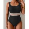 imageB2prity Womens Ribbed Tummy Control One Piece Swimsuit Slimming Bathing Suit Scoop Neck High Waisted SwimwearBlack