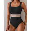 imageB2prity Womens Ribbed Tummy Control One Piece Swimsuit Slimming Bathing Suit Scoop Neck High Waisted SwimwearBlack