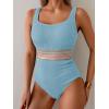 imageB2prity Womens Ribbed Tummy Control One Piece Swimsuit Slimming Bathing Suit Scoop Neck High Waisted SwimwearBlue