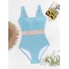 imageB2prity Womens Ribbed Tummy Control One Piece Swimsuit Slimming Bathing Suit Scoop Neck High Waisted SwimwearBlue