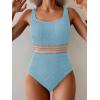 imageB2prity Womens Ribbed Tummy Control One Piece Swimsuit Slimming Bathing Suit Scoop Neck High Waisted SwimwearBlue