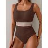 imageB2prity Womens Ribbed Tummy Control One Piece Swimsuit Slimming Bathing Suit Scoop Neck High Waisted SwimwearBrown