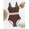 imageB2prity Womens Ribbed Tummy Control One Piece Swimsuit Slimming Bathing Suit Scoop Neck High Waisted SwimwearBrown