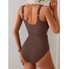 imageB2prity Womens Ribbed Tummy Control One Piece Swimsuit Slimming Bathing Suit Scoop Neck High Waisted SwimwearBrown