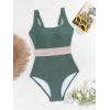 imageB2prity Womens Ribbed Tummy Control One Piece Swimsuit Slimming Bathing Suit Scoop Neck High Waisted SwimwearGreen