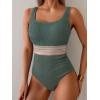 imageB2prity Womens Ribbed Tummy Control One Piece Swimsuit Slimming Bathing Suit Scoop Neck High Waisted SwimwearGreen