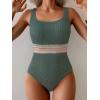 imageB2prity Womens Ribbed Tummy Control One Piece Swimsuit Slimming Bathing Suit Scoop Neck High Waisted SwimwearGreen