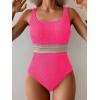 imageB2prity Womens Ribbed Tummy Control One Piece Swimsuit Slimming Bathing Suit Scoop Neck High Waisted SwimwearPink