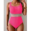 imageB2prity Womens Ribbed Tummy Control One Piece Swimsuit Slimming Bathing Suit Scoop Neck High Waisted SwimwearPink