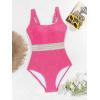 imageB2prity Womens Ribbed Tummy Control One Piece Swimsuit Slimming Bathing Suit Scoop Neck High Waisted SwimwearPink