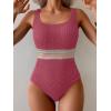 imageB2prity Womens Ribbed Tummy Control One Piece Swimsuit Slimming Bathing Suit Scoop Neck High Waisted SwimwearPurple
