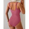 imageB2prity Womens Ribbed Tummy Control One Piece Swimsuit Slimming Bathing Suit Scoop Neck High Waisted SwimwearPurple